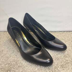 Lauren Ralph Lauren Harper Black Leather Pumps Sz 8.5B Round Toe Office Classic